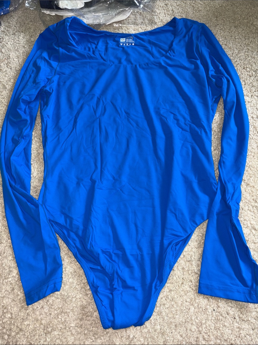 Long Sleeve Scoop Neck Bodysuit in Bright Blue